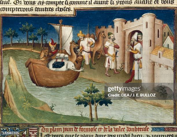 Cormos Port, miniature from Livre des merveilles du monde by Marco Polo and Rustichello, manuscript 2810, France 15th Century.