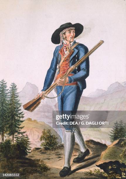 Chamois hunters in Graubunden Canton, by R. Taner, Switzerland 18th Century.