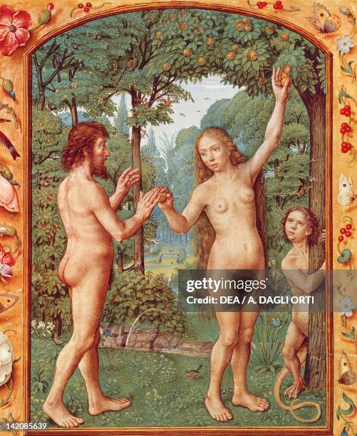 Adam and Eve, miniature from the Grimani Breviary manuscript, Italy 15th Century.