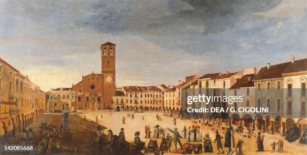 Fair and puppet show in Piazza Maggiore, Lodi, Italy 18th-19th Century.