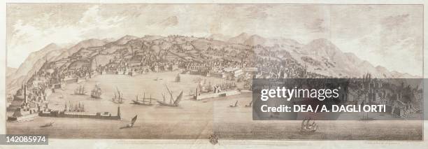 View of Genoa, by Giovanni Lorenzo Guidotti, Italy 18th Century. Print.