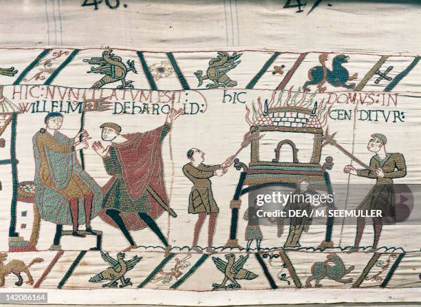 Duke William receiving news about King Harold, detail of Queen Mathilda's Tapestry or Bayeux Tapestry depicting Norman conquest of England in 1066,...