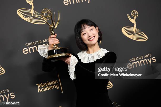Lee Yoo-mi, winner of the Outstanding Guest Actress in a Drama Series award for ‘Squid Game,’ attends the 2022 Creative Arts Emmys at Microsoft...