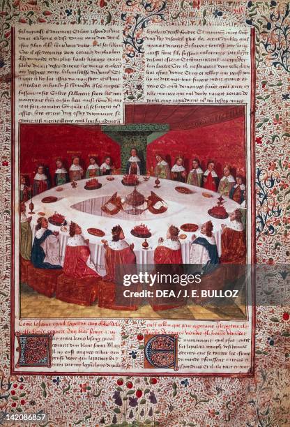 Vision of the Grail, miniature from Arthur and the Knights of the Round Table, manuscript, France 15th Century.