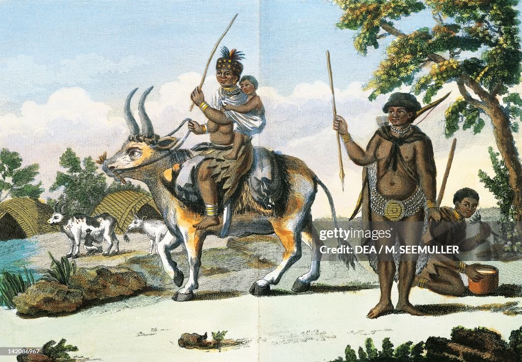 Hottentot (Khoikhoi) family in Africa, 