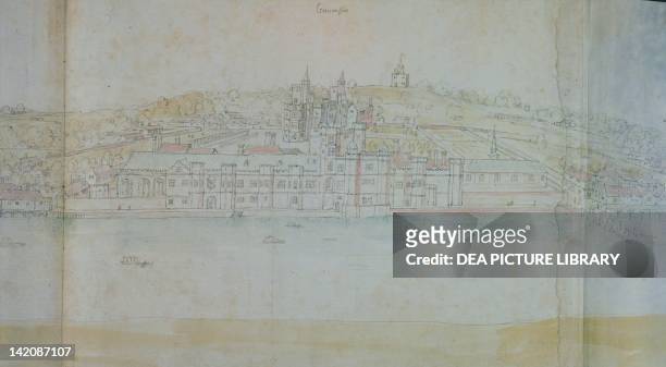 The Greenwich Palace , London, England 16th century. Drawing.