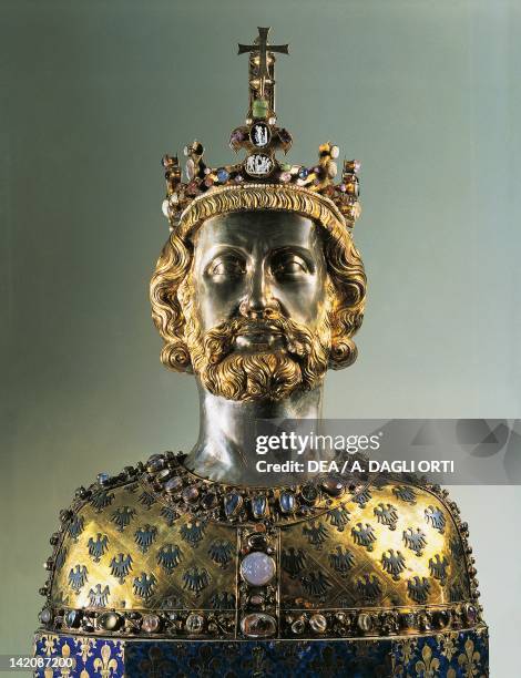 Reliquary bust of Charlemagne, 1349. Goldsmith's art, Germany, 14th century.