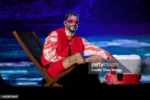 Bad Bunny performs onstage during 2022 Made In America at Benjamin Franklin Parkway on September 04, 2022 in Philadelphia, Pennsylvania.