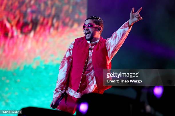 Bad Bunny performs onstage during 2022 Made In America at Benjamin Franklin Parkway on September 04, 2022 in Philadelphia, Pennsylvania.