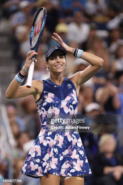 Ajla Tomljanović of Australia celebrates match point against Ludmilla Samsonova during their Women’s Singles Fourth Round match on Day Seven of the...