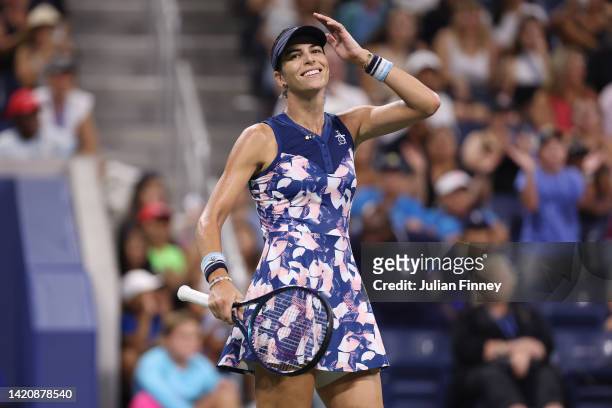 Ajla Tomljanović of Australia celebrates match point against Ludmilla Samsonova during their Women’s Singles Fourth Round match on Day Seven of the...