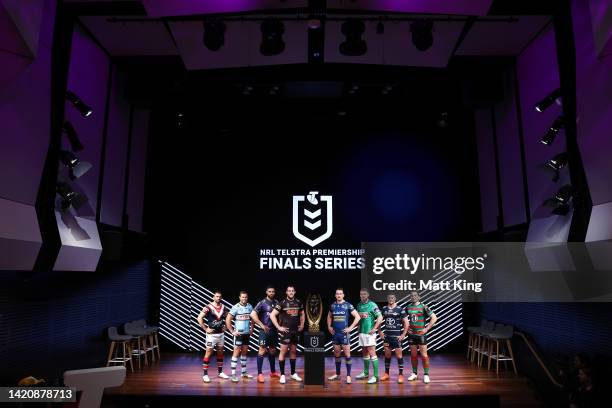 Captains participating in the 2022 NRL Finals Series James Tedesco of the Sydney Roosters, Wade Graham of the Cronulla-Sutherland Sharks, Jesse...