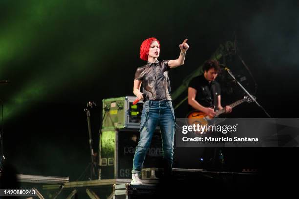 Hayley Williams singer member of the band Paramore performs live on stage on November 1, 2014 in Sao Paulo, Brazil.