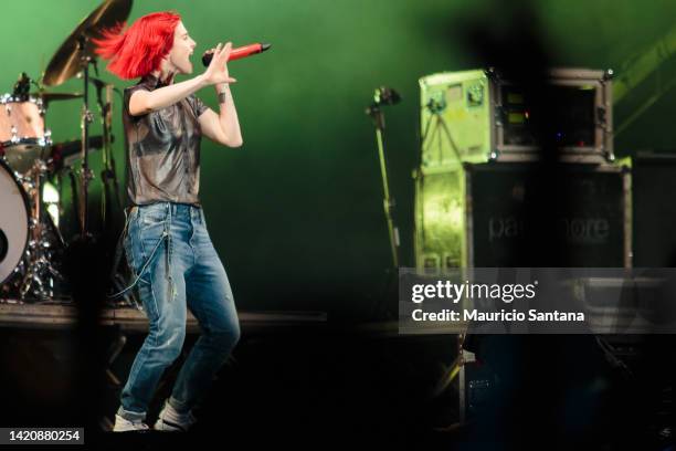 Hayley Williams singer member of the band Paramore performs live on stage on November 1, 2014 in Sao Paulo, Brazil.