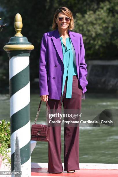 Anna Foglietta is seen arriving at the Excelsior pier during the 79th Venice International Film Festival on September 04, 2022 in Venice, Italy.