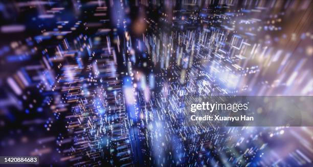 3d rendering: fast flowing technology lines - elektron stockfoto's en -beelden