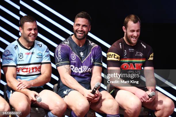 Captains participating in the 2022 NRL Finals Series Wade Graham of the Cronulla-Sutherland Sharks, Jesse Bromwich of the Melbourne Storm and Isaah...