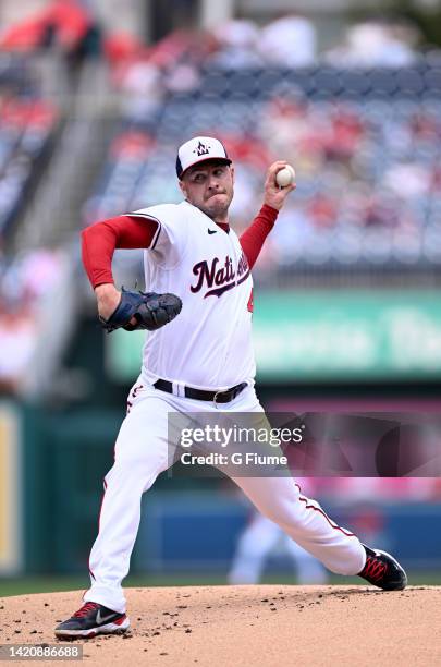 Patrick Corbin of the Washington Nationals pitches against the Cincinnati Reds at Nationals Park on August 28, 2022 in Washington, DC.