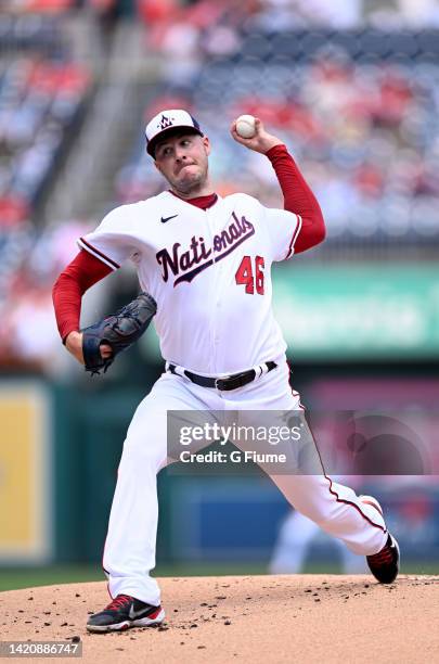 Patrick Corbin of the Washington Nationals pitches against the Cincinnati Reds at Nationals Park on August 28, 2022 in Washington, DC.