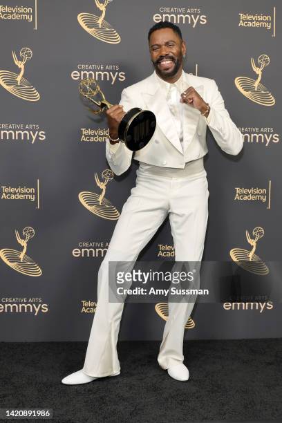 Colman Domingo, winner of the Outstanding Guest Actor in a Drama Series award for ‘Euphoria,’ attends the 2022 Creative Arts Emmys at Microsoft...