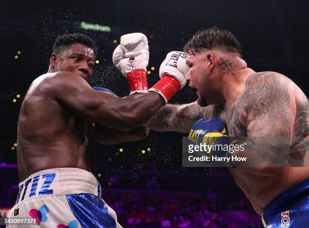 Andy Ruiz Jr. Punches Luis Ortiz to a unanimous decision win during a WBC world heavyweight title eliminator fight on September 04, 2022 in Los...