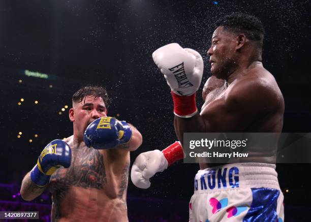 Andy Ruiz Jr. Punches Luis Ortiz to a unanimous decision win during a WBC world heavyweight title eliminator fight on September 04, 2022 in Los...