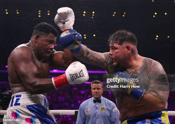 Andy Ruiz Jr. Punches Luis Ortiz to a unanimous decision win during a WBC world heavyweight title eliminator fight on September 04, 2022 in Los...