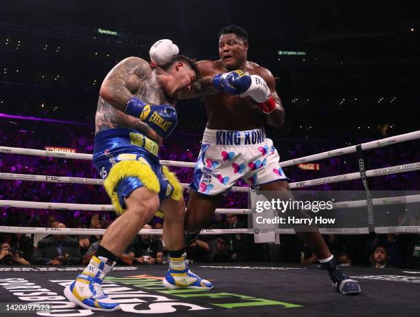 Luis Ortiz punches Andy Ruiz Jr. To a unanimous decision loss during a WBC world heavyweight title eliminator fight on September 04, 2022 in Los...