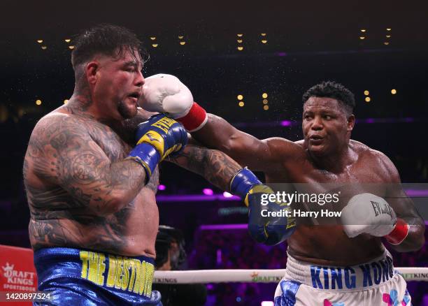 Luis Ortiz punches Andy Ruiz Jr. To a unanimous decision loss during a WBC world heavyweight title eliminator fight on September 04, 2022 in Los...