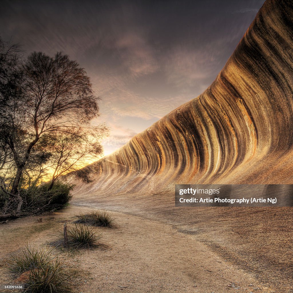 Sunrise with Wave Rock in Hyden