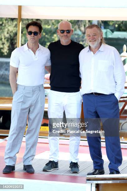 Colin Farrell, director Martin McDonagh and Brendan Gleeson arrives at the Hotel Excelsior during the 79th Venice International Film Festival on...