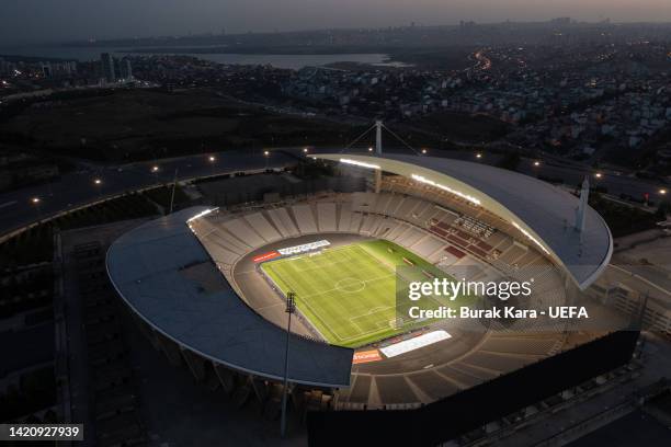 Turkiye This aerial view shot with a drone shows a general view of the venue at Ataturk Olympic Stadium on August 29, 2022 in Istanbul, Turkiye. The...