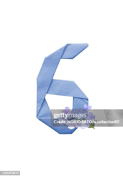 number 6 in origami and hydrangea - blue hydrangea stock illustrations