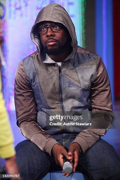 Singer Wyclef Jean talks about Trayvon Martin during BET's "106 & Park" Racial Profiling discussion at the BET Studios on March 29, 2012 in New York...