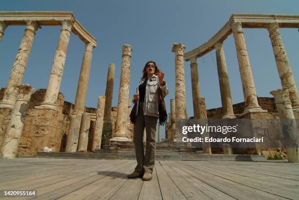 The Italian soprano Paola Sanguinetti sings at the Roman Theater of Leptis Magna during a pleasure trip, March 18, 2007.