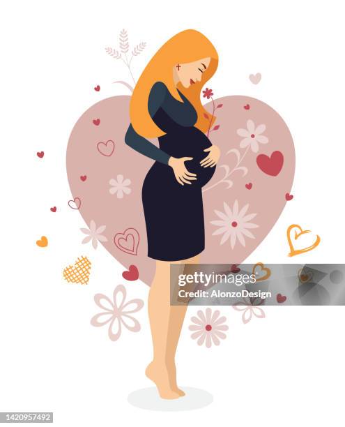 stockillustraties, clipart, cartoons en iconen met pregnancy. future mother care positive emotion. - blond haar