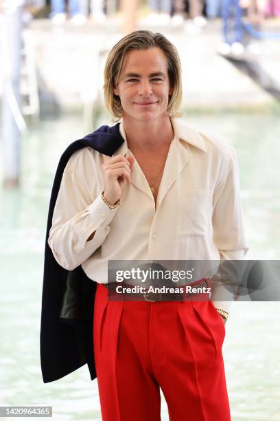 Chris Pine arrives for the photocall for "Don't Worry Darling" during the 79th Venice International Film Festival on September 05, 2022 in Venice,...