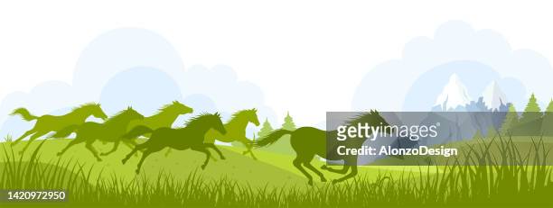 ilustrações, clipart, desenhos animados e ícones de liberdade. correndo cavalos selvagens. - mustang wild horse