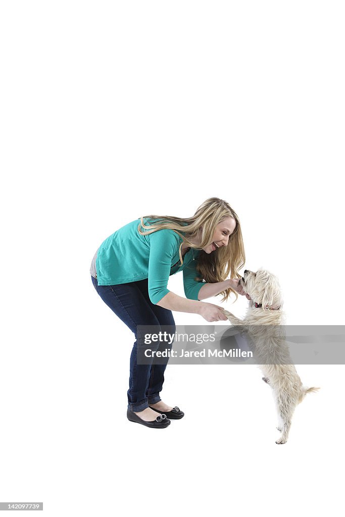 Female and her dog photographed in the studio.