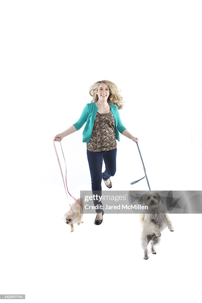 Female and her dogs photographed in the studio.