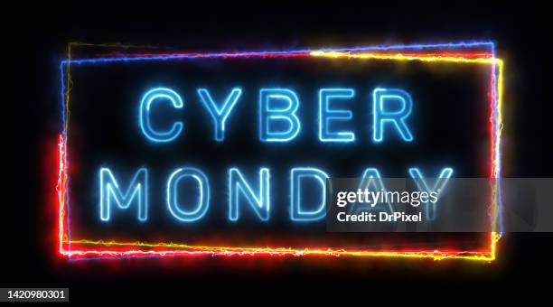 cyber monday text in a fluorescent energy light rectangle frame - サイバーマンデー ストックフォトと画像