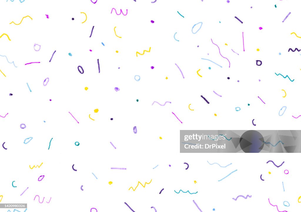 Childish Drawing of Confetti Like Lines, Dots & Circles - Seamless Pattern