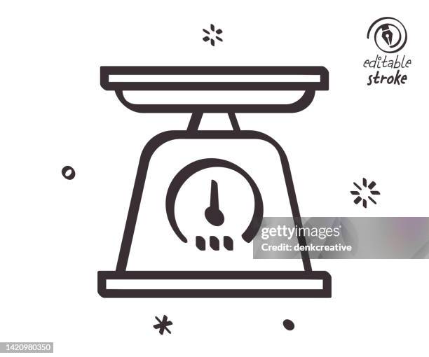 playful line illustration for kitchen scales - weight room stock illustrations