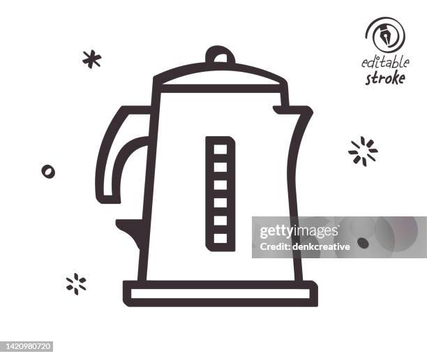 playful line illustration for tea kettle - teapot icon stock illustrations