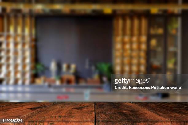 table top with blurred restaurant cafe interior background - restaurant background stock pictures, royalty-free photos & images