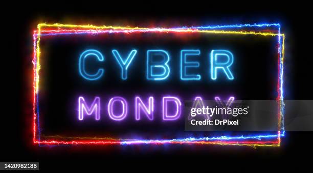 cyber monday text in a fluorescent energy light rectangle frame - サイバーマンデー ストックフォトと画像