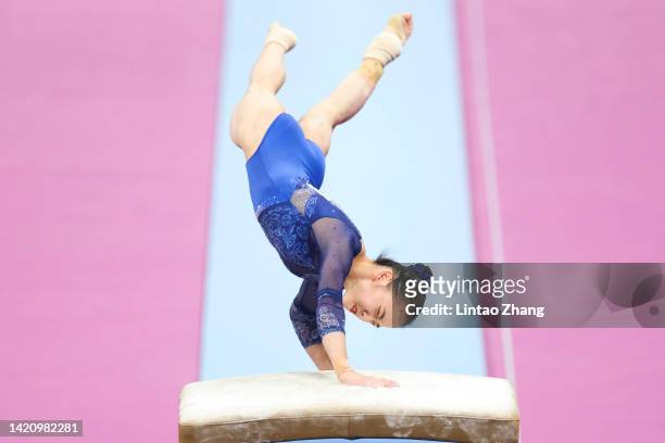 Zhang Jin of China competes in the Women's vault on day two of the National Gymnastics Championship 2022 at Huanglong Sports Center on September 05,...