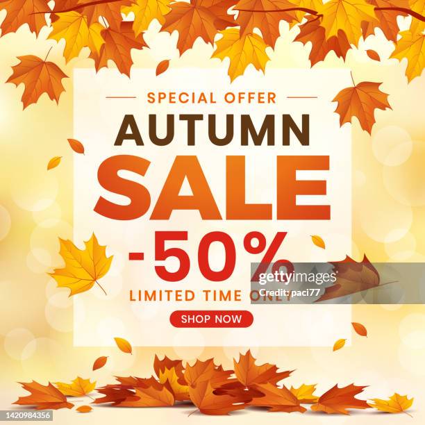 ilustrações de stock, clip art, desenhos animados e ícones de autumn sale banner background with leaves. - autumn