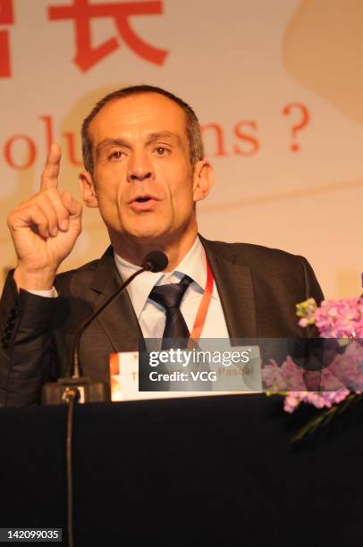 Jean-Pascal Tricoire, president and CEO of French electrical engineering giant Schneider Electric, speaks during the 18th Franco-Chinese Economic...