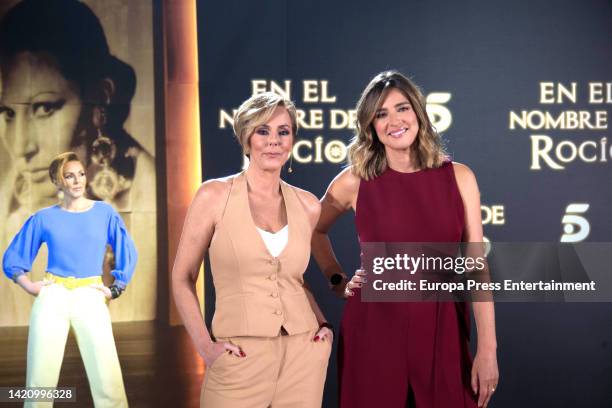 Rocio Carrasco and Sandra Barneda pose during the presentation of 'En el nombre de Rocio', on September 5 in Madrid, Spain.